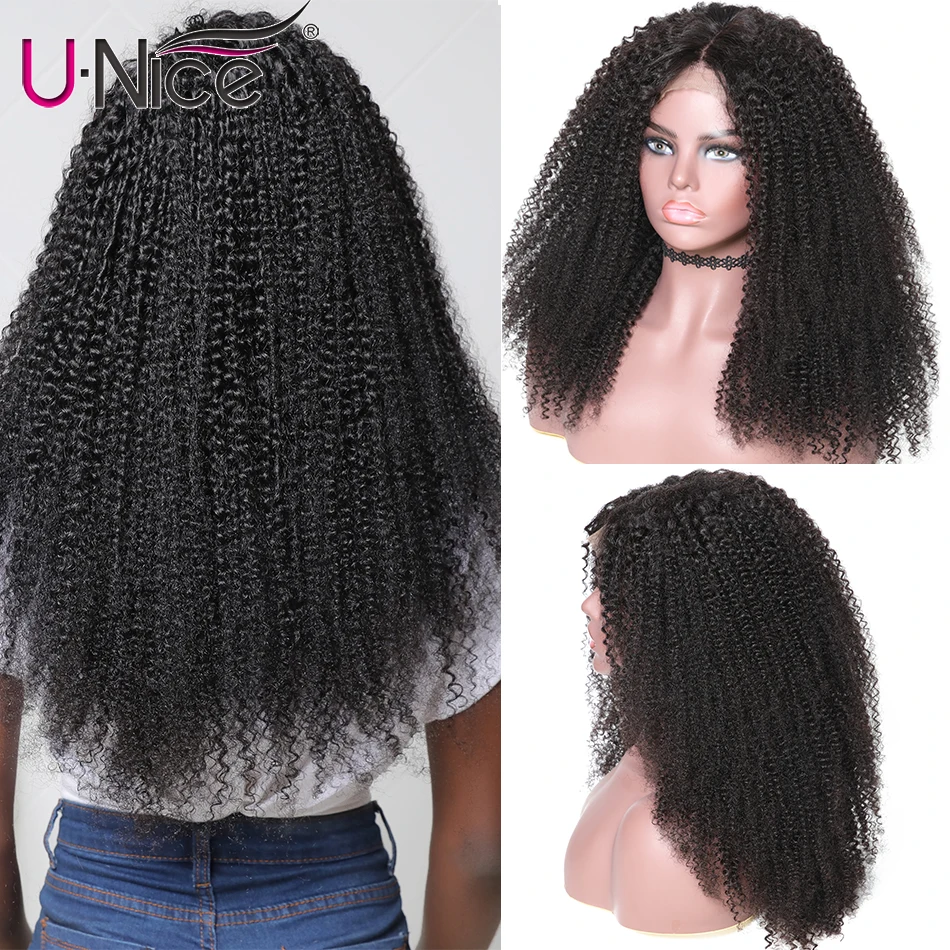 Волосы UNICE афро кудрявые человеческие волосы парик 150% & 180% Плотность бразильские волосы фронта шнурка человеческих волос Remy 360 парик шнурка