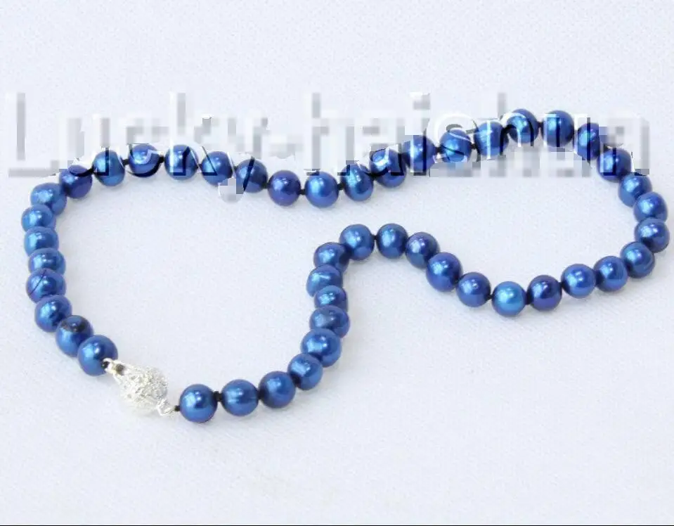 

Hot sale new Style >>>>>17" 9mm round blue Freshwater pearls necklace 18KGP clasp j9171