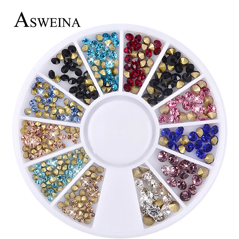 

Asweina Mixed Glitter Nail Art Wheels Sharp End Crystal Colorful Rhinestones Perfect Design Nail Beauty Decoration Tools
