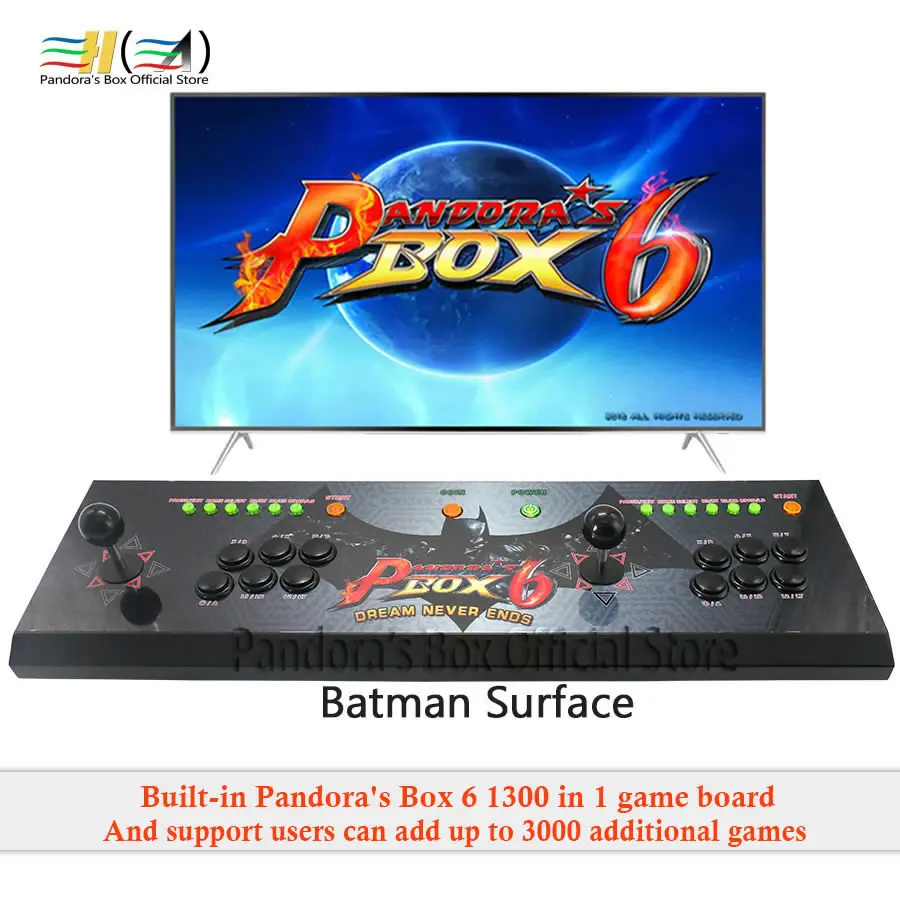 Pandora's box 6 1300 в 1 игры игровой автомат usb Джойстик Аркада пуговицы со светом 2 игроков управление машины pandora box HD