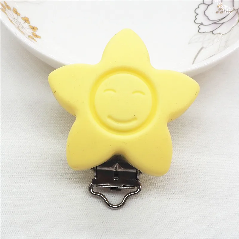 Chenkai 50 шт. силиконовые в форме цветка смайлик зажимы DIY Baby Star кольцо для соски Прорезыватель держатель пустышка ювелирные изделия игрушки зажимы BPA бесплатно - Цвет: Cream Yellow