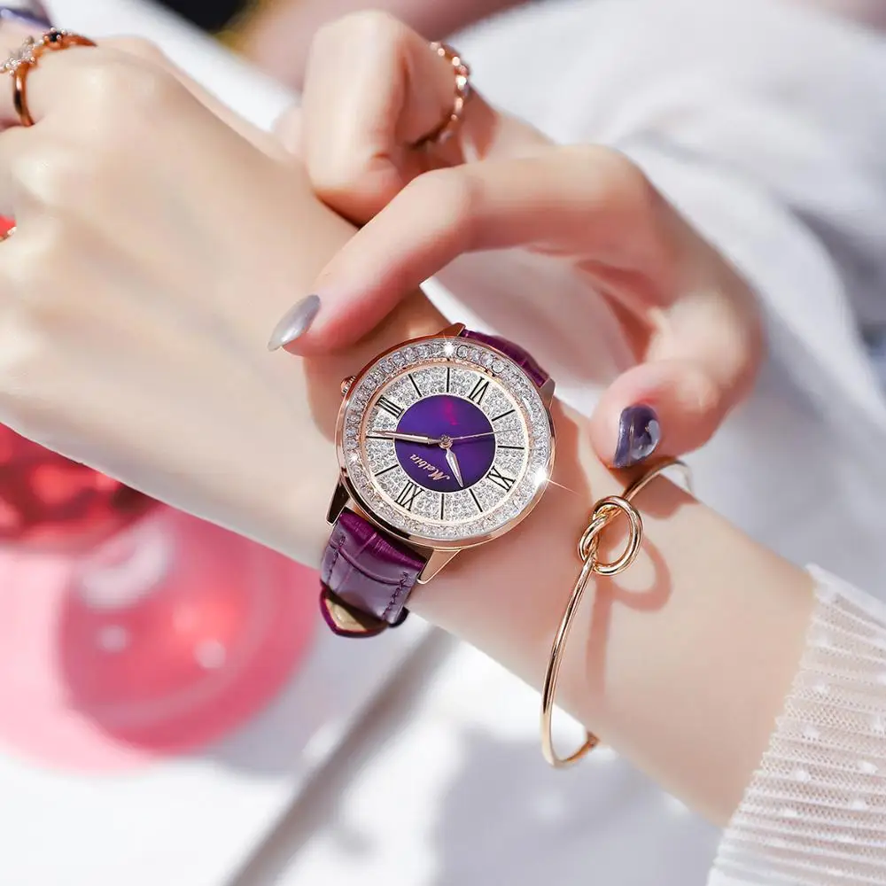 

MEIBIN Brand Rhinestones Fashion Leather Strap Women's Watches full waterproof Womens wrist watch reloj mujer zegarek damski
