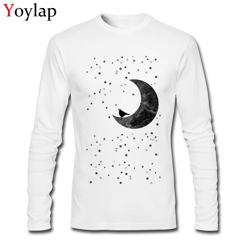 Coupons Design T Shirts Round Neck 100% Cotton Moonlight Male Tops T Shirt Long Sleeve Fall Design Tee Shirt Top Quality Moonlight white