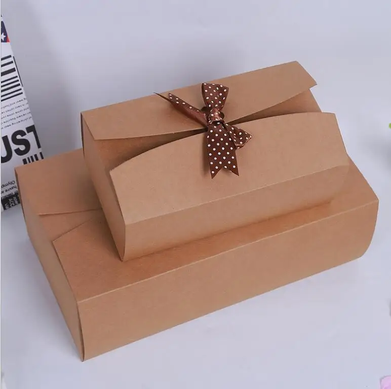 

31.5*17.5*10.5cm 15pcs Large kraft paper craft Cardboard Gift Paper Box big cloth shoe Packaging paper carton Box with ribbon