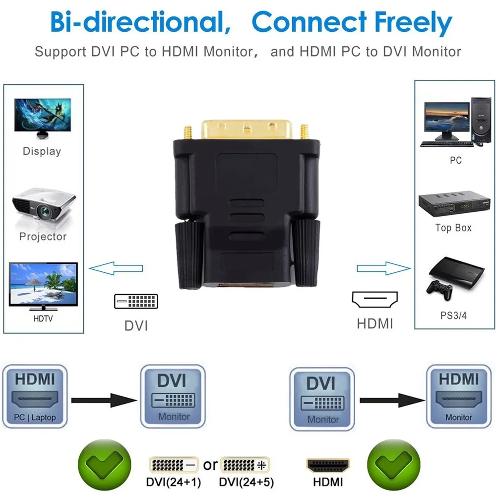 DVI-D 24+ 1 к HDMI адаптер разъем двойной связи штекер мужчин и женщин Кабель HDMI-DVI конвертер 1080P для HDTV проектор монитор