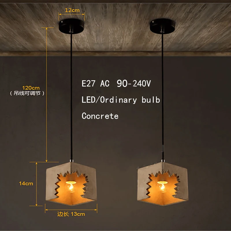 Промышленная винтажная бетонная Подвесная лампа E27 светодиодный подвесной светильник из цемента в европейском стиле с 3 стилями для кухни, ресторана, кафе, гостиной