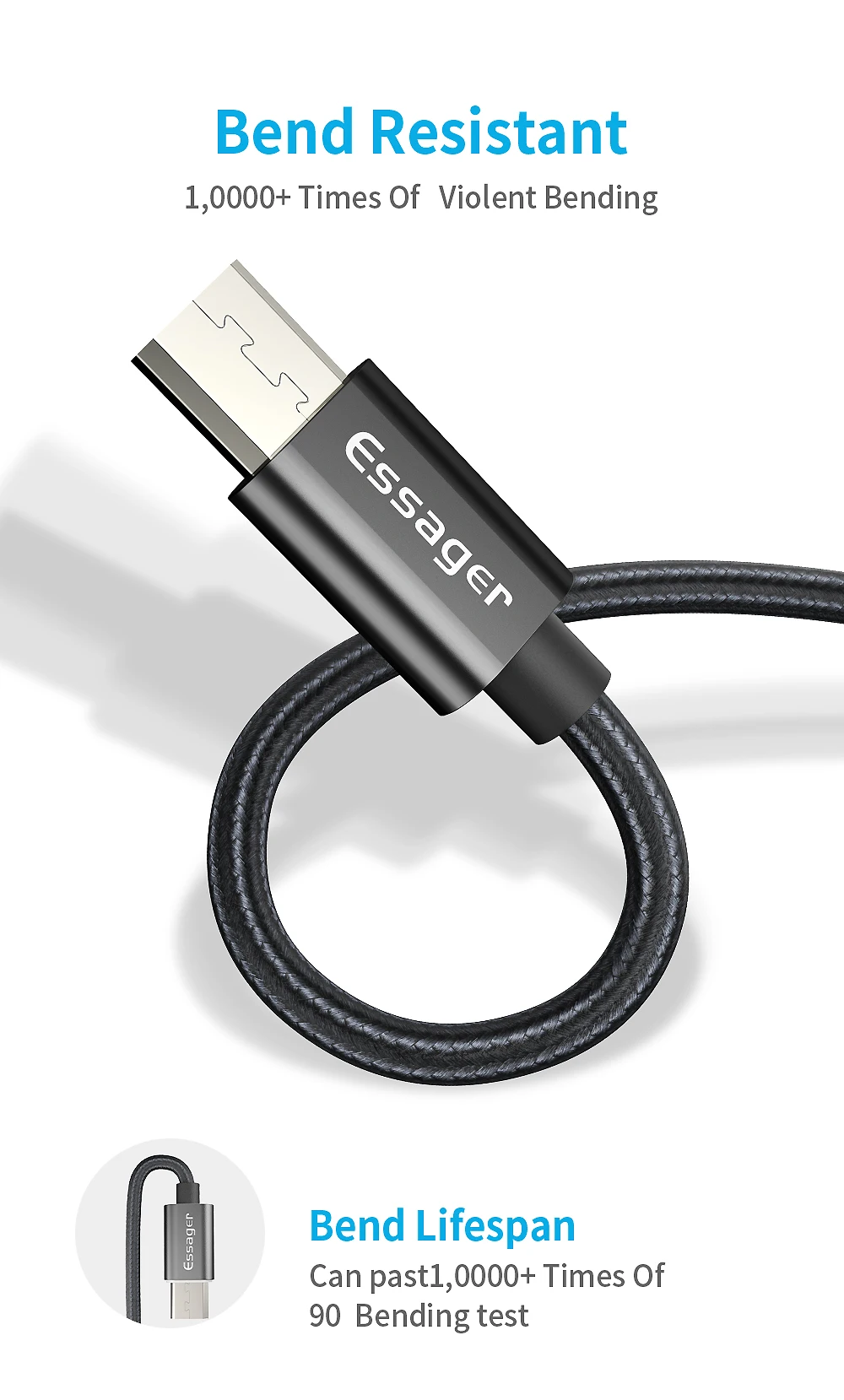 Кабель Micro USB Essager для быстрой зарядки, кабель для передачи данных 2.4A для samsung S10 Xiaomi 9, Кабель Microusb, кабели для мобильных телефонов Android