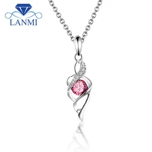 18K Solid White Gold Round Gemstone Pink Tourmaline Pendant Necklace Pretty Diamond Jewelry for Wife Wedding Party Gift