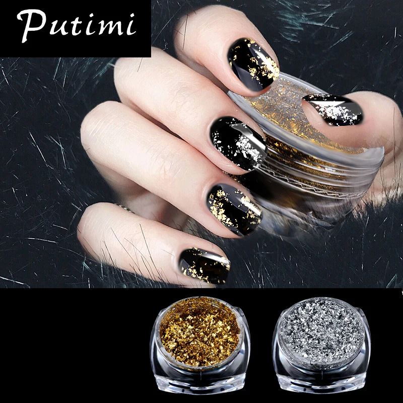 Putimi 1Box Gold Silver Paillette Nail Art Glitter Powders Flakes