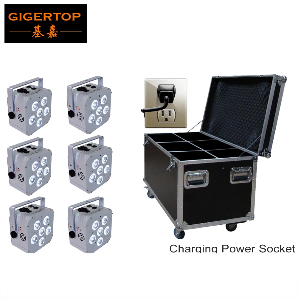 

Freeshipping Charging Flight Case Packing 6XLOT White Case 6*18W 6in1 RGBWA UV Wireless DMX Remote Led Par Cans Big Size Battery