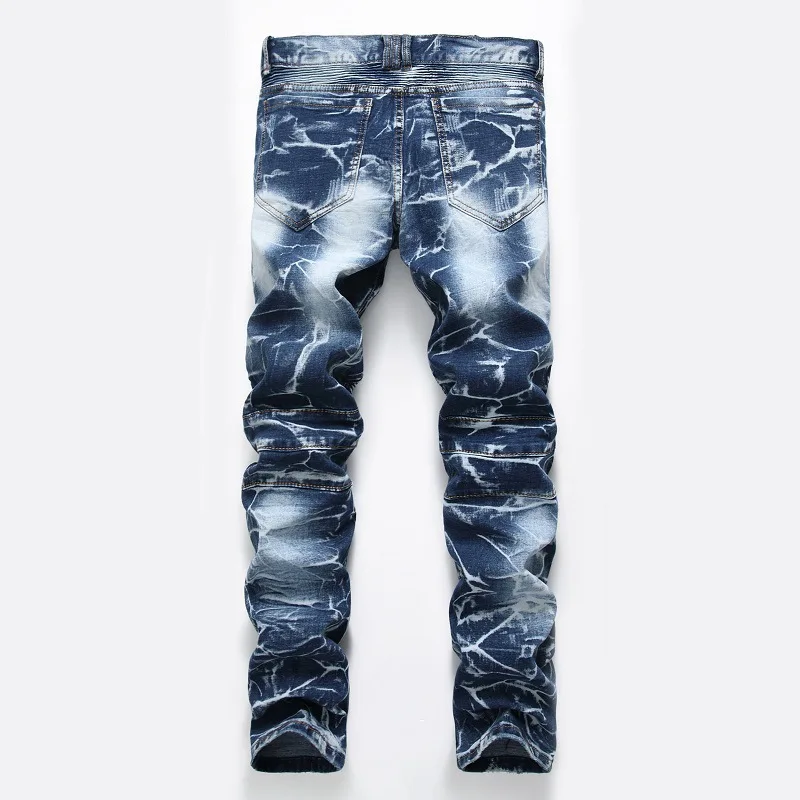 Высокое качество Мужские повседневные джинсы с покрытием тонкие прямые плиссированные джинсы для байкеров брюки мужские джинсовые повседневные брюки размера плюс 42
