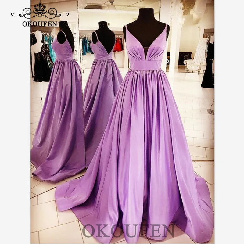Designer Lavender Satin Prom Dresses For Women 2019 Spaghetti Strap Backless A Line Long Evening Dress Celebrity Gown | Свадьбы и