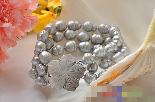 

FREE SHIPPING>>>@@ > 01225 3row 8" gray rice freshwater cultured pearl bracelet