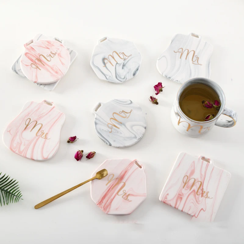 

European Marble Pattern Ceramic Drink Coaster Coffee Cup Mat Tea Pad Dining Hard Table Placemats Table Decoration Accessories