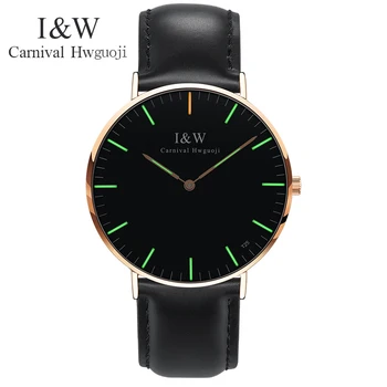 

Carnival watch men Tritium Light Waterproof Sapphire Stainless Steel Quartz leather Watch relogio masculine