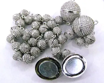 

12pcs 8-16mm Top Quality Micro Crystal Pave Diamond Clasps Magnetic Jewelry Clasp Round Ball rose gold antique silver Gunmetal C