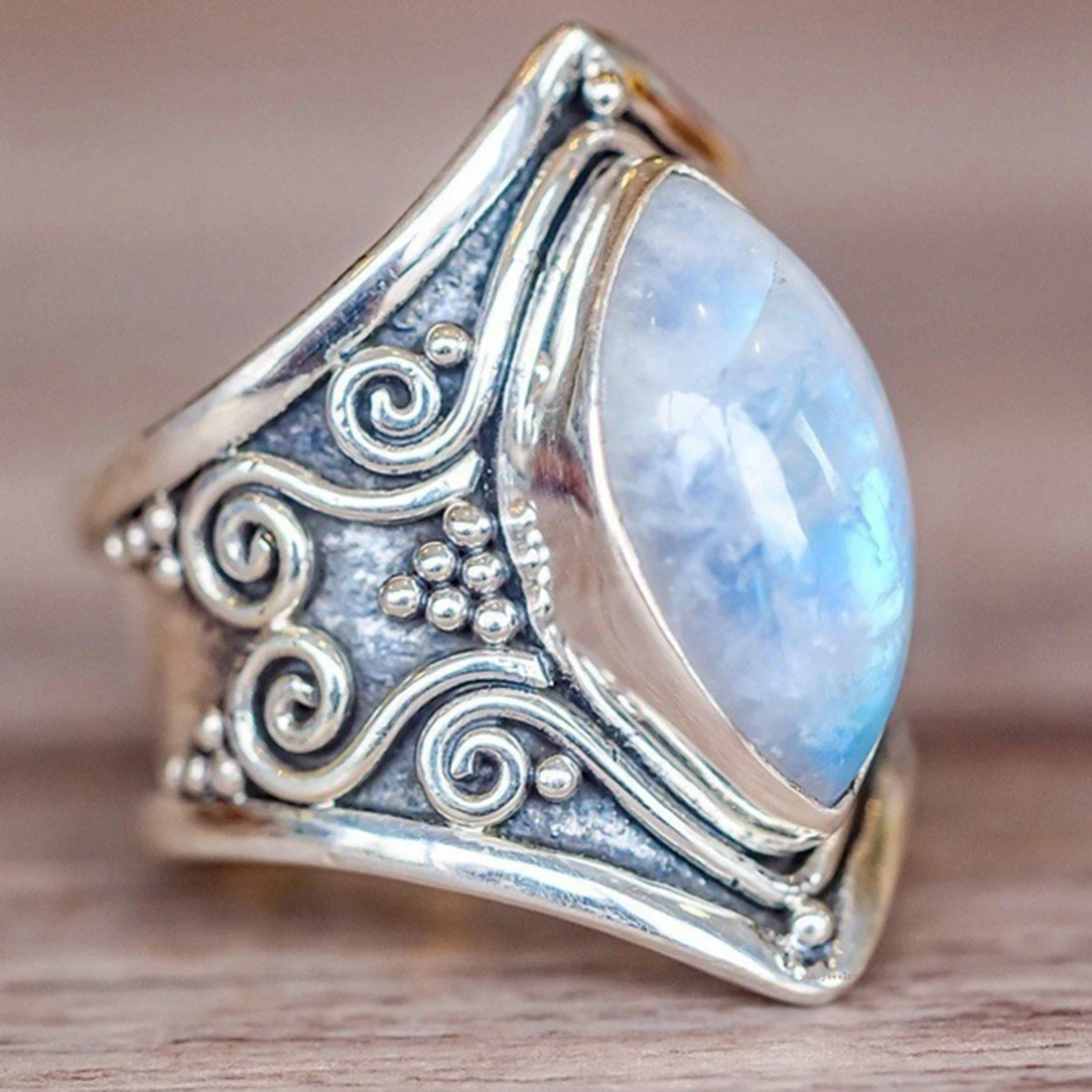 Indian Man Rings Female Moonstone Finger Vintage Silver Women Moon Ring Jewelry grosse bague argent | Украшения и аксессуары