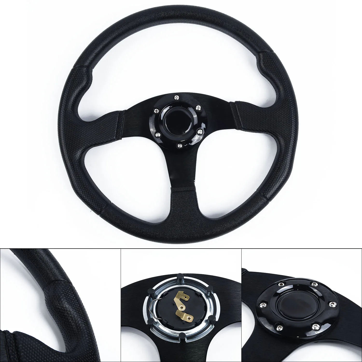 Car Interior Flat Black 350mm Steering Wheel Drifting Rally Horns Accessories