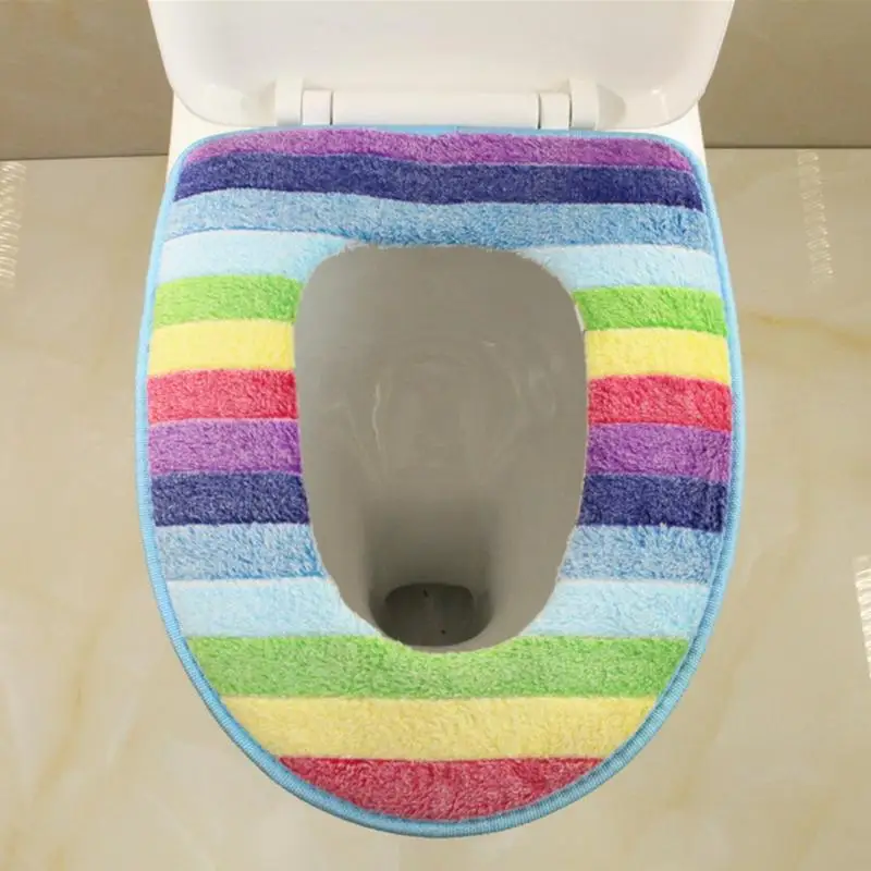 Removable Winter Bathroom Toilet Covering Mat Colorful Velvet Toilets Seat Cover WC Bathroom