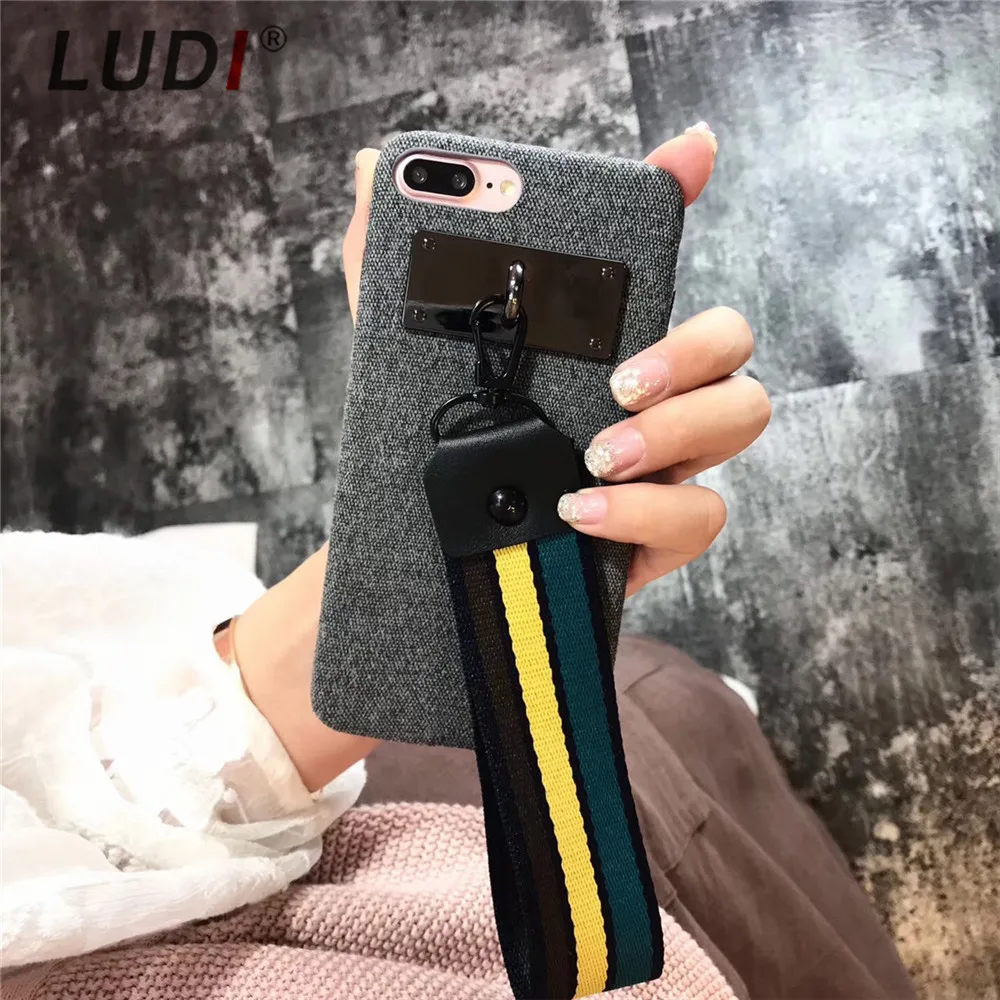 

LUDI New Korean Wrist Strap Case For iPhone X 8 7 7/8plus iphone xs/xsamx/xr Soft Cotton Linen Cloth back cover For 6 6S Plus