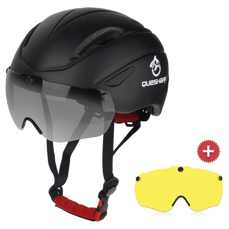QUESHARK велосипедный шлем с Aero Goggles EPS велосипедные шлемы горная дорога велосипедные шлемы с ветрозащитными большими солнцезащитными очками - Цвет: BL