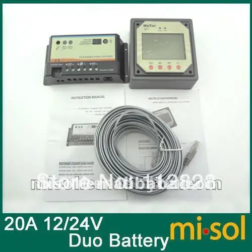 

Solar Regulator 20A 12/24V, for two Battery Charging, with remote meter, new