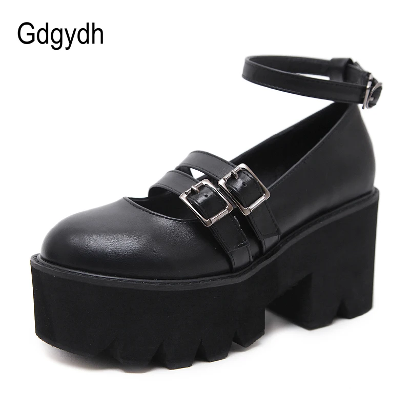 Gdgydh/женские туфли-лодочки в готическом стиле; обувь с ремешком на щиколотке на высоком массивном каблуке; обувь на толстой мягкой платформе в стиле панк; женская модная удобная обувь с пряжкой