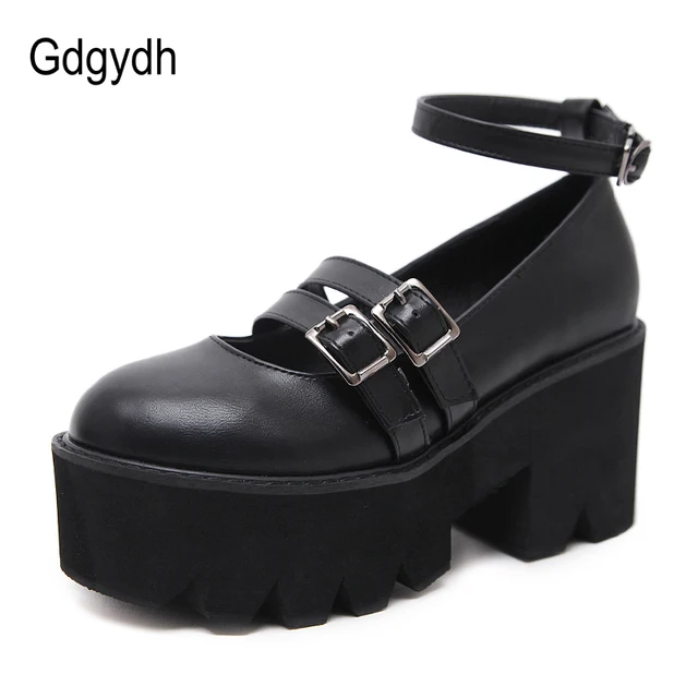 Gdgydh-zapatos góticos con plataforma para mujer, calzado con tacones altos gruesos con correa en el tobillo, Creepers Punk, con hebilla de moda, cómodos Gdgydh-zapatos góticos con plataforma para mujer, calzado con tacones altos gruesos con correa en el tobillo, Creepers Punk, con hebilla de moda, cómodos