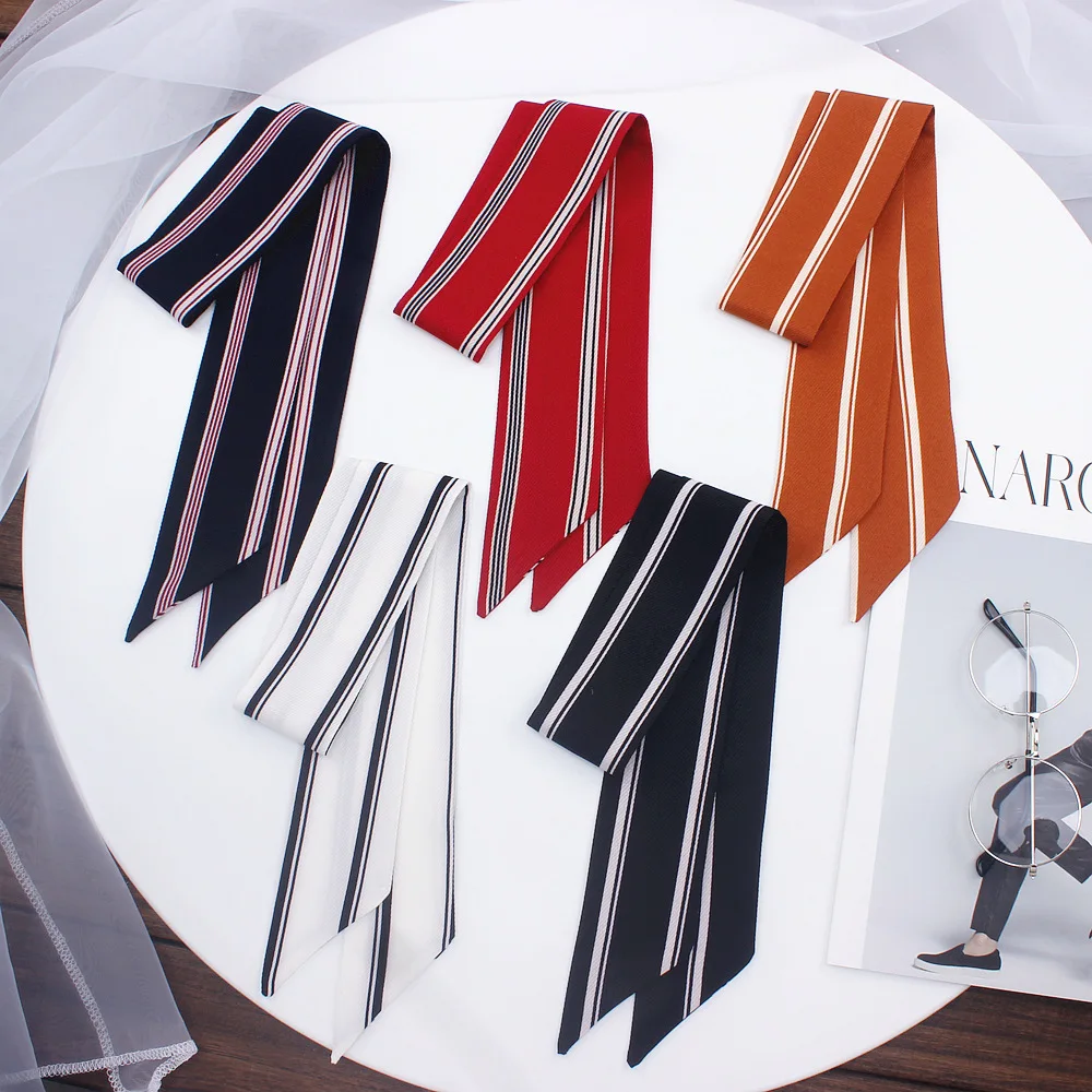 

2019 Fashion Ribbon narrow Silk Scarf Beautiful striped Hair Band Bag Handle Wraps Small Neck Scarves Tie Head Scarves H907
