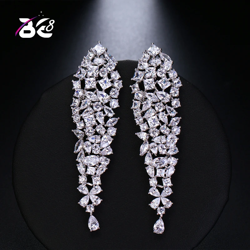 

Be 8 Brand Hot New Fashion AAA Cubic Zirconia Gorgeous Flower Long Dangle Drop Earrings for Women Bridal Wedding Gift E447