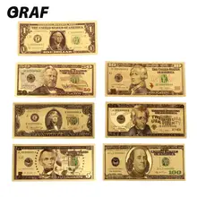 7 unids/set 1 2 5 10 20 50 100 dólares colección antiguo plateado de alta calidad EE. UU. Billetes conmemorativos recuerdo dinero falso de los billetes
