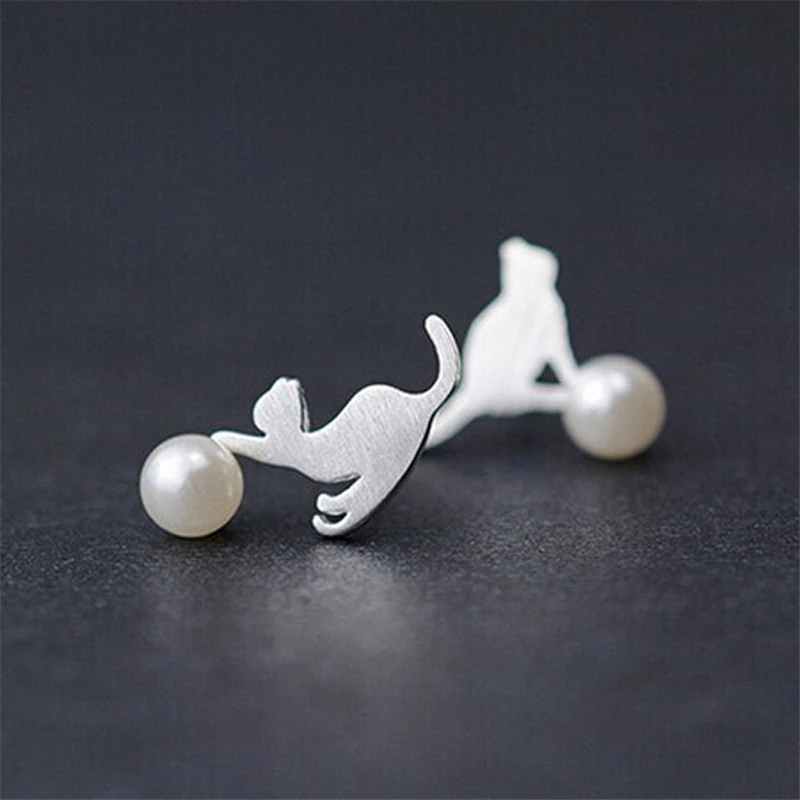 

Simulated Pearl Stud Earring 925 Sterling Silver Cat Earrings For Women Gift Sterling-silver-jewelry Pendientes Mujer