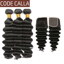 Code Calla Loose Deep Wave Brazilian Raw Virgin hair bundles with 4*4 lace closure natural color 100% human hair For Hair Salon Code Calla Loose Deep Wave Brazilian Raw Virgin hair bundles with 4*4 lace closure natural color 100% human hair For Hair Salon