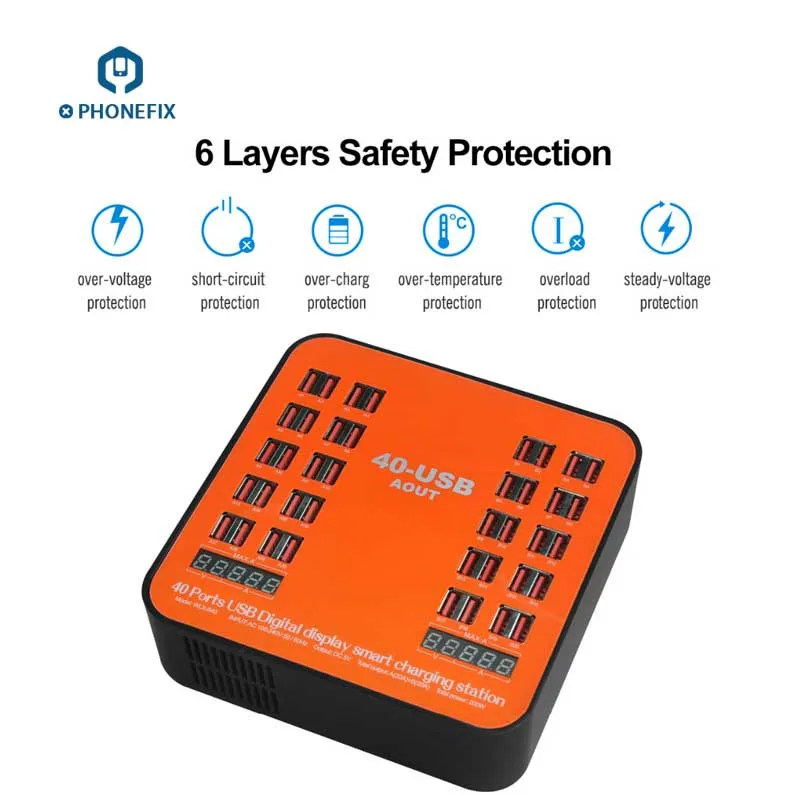  PHONEFIX Multiport USB Charging Station With 6 Layers Safety Protection Digital LED Display For iPh