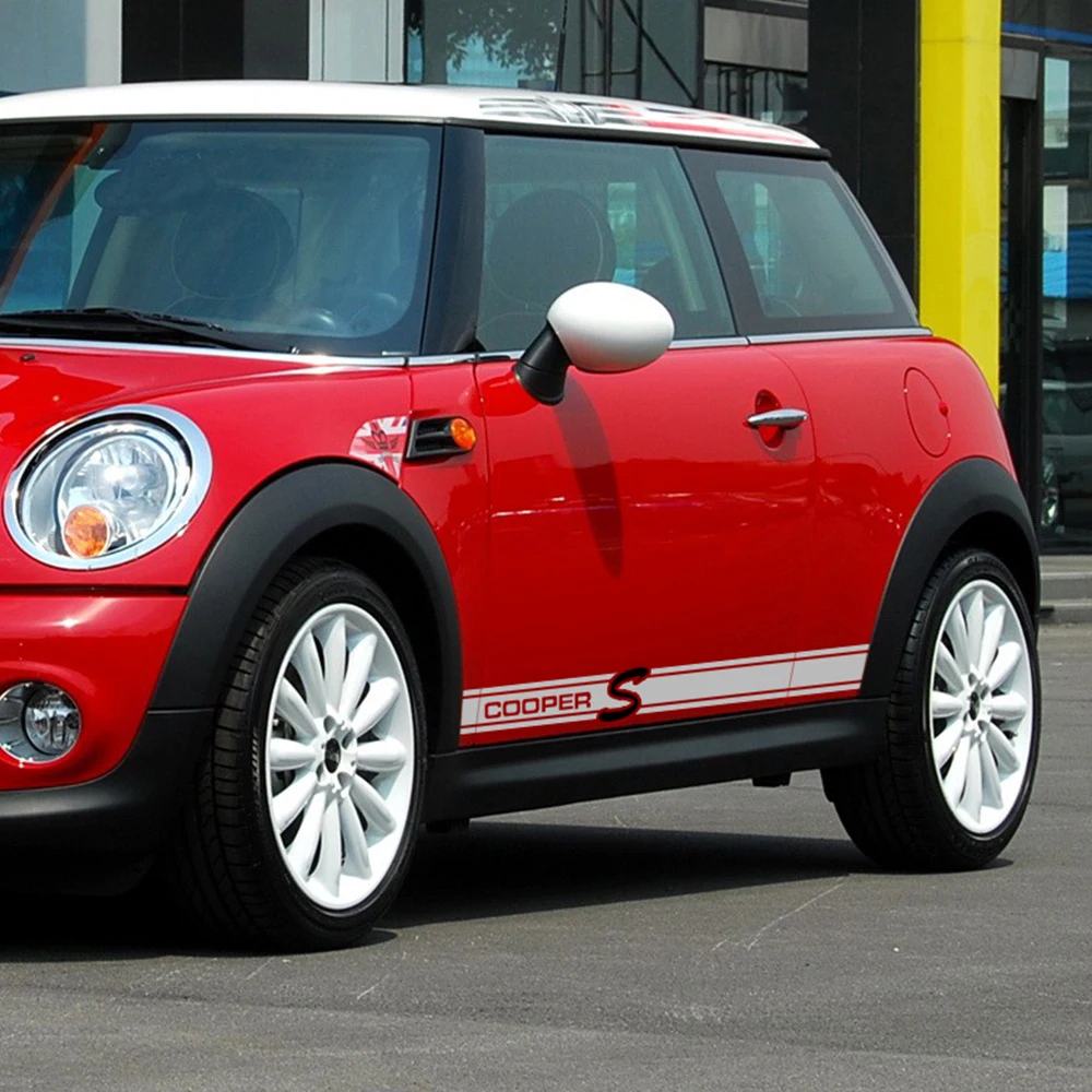 سيارة الجانب تنورة عتبة سباق شريط ملصق سيارة و صائق ل BMW ميني كوبر r56 r57 r58 r60 r61 f56 r50 r53 r52 f55 سيارة التصميم