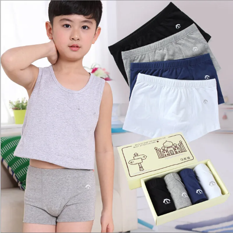 4pcs/pack Boys Briefs Cotton Children's Underwear Solid Color Kids