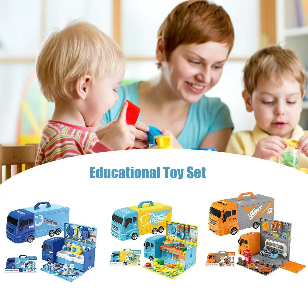 

Kids Simulation Repair Tools Toy Cutlery Set Engineering Car Play House Toy Storage Box For Children