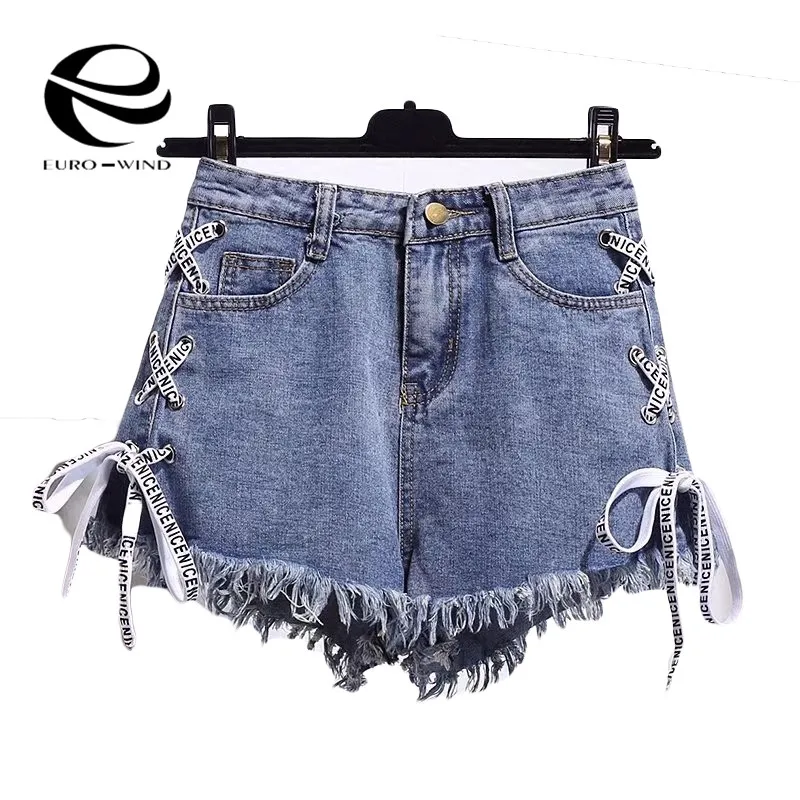 

Plus Size 6XL Sexy Summer Lace Up Denim Shorts Women Lace Up Jeans Cute Hot Shorts Streetwear Female Casual Solid Party Shorts