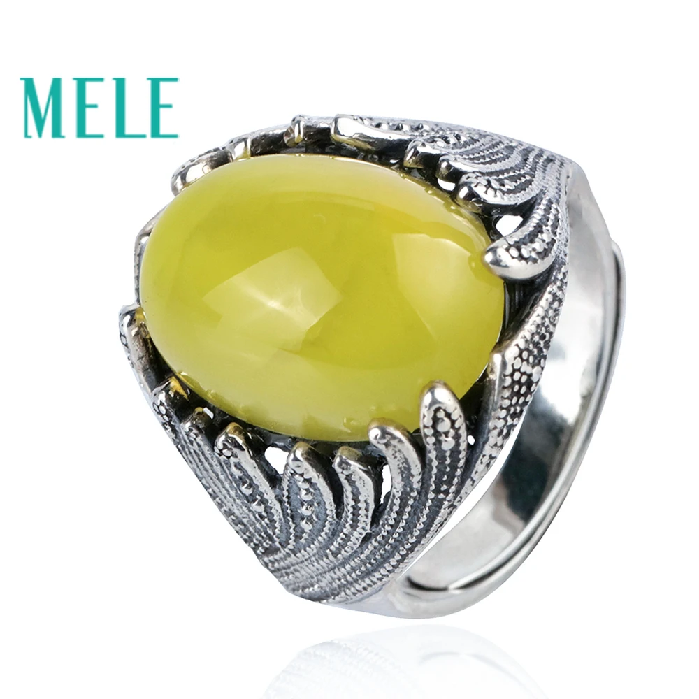 Натуральный желтый prehnite 925 пробы серебряные кольца для женщин и мужчин 12x16 мм