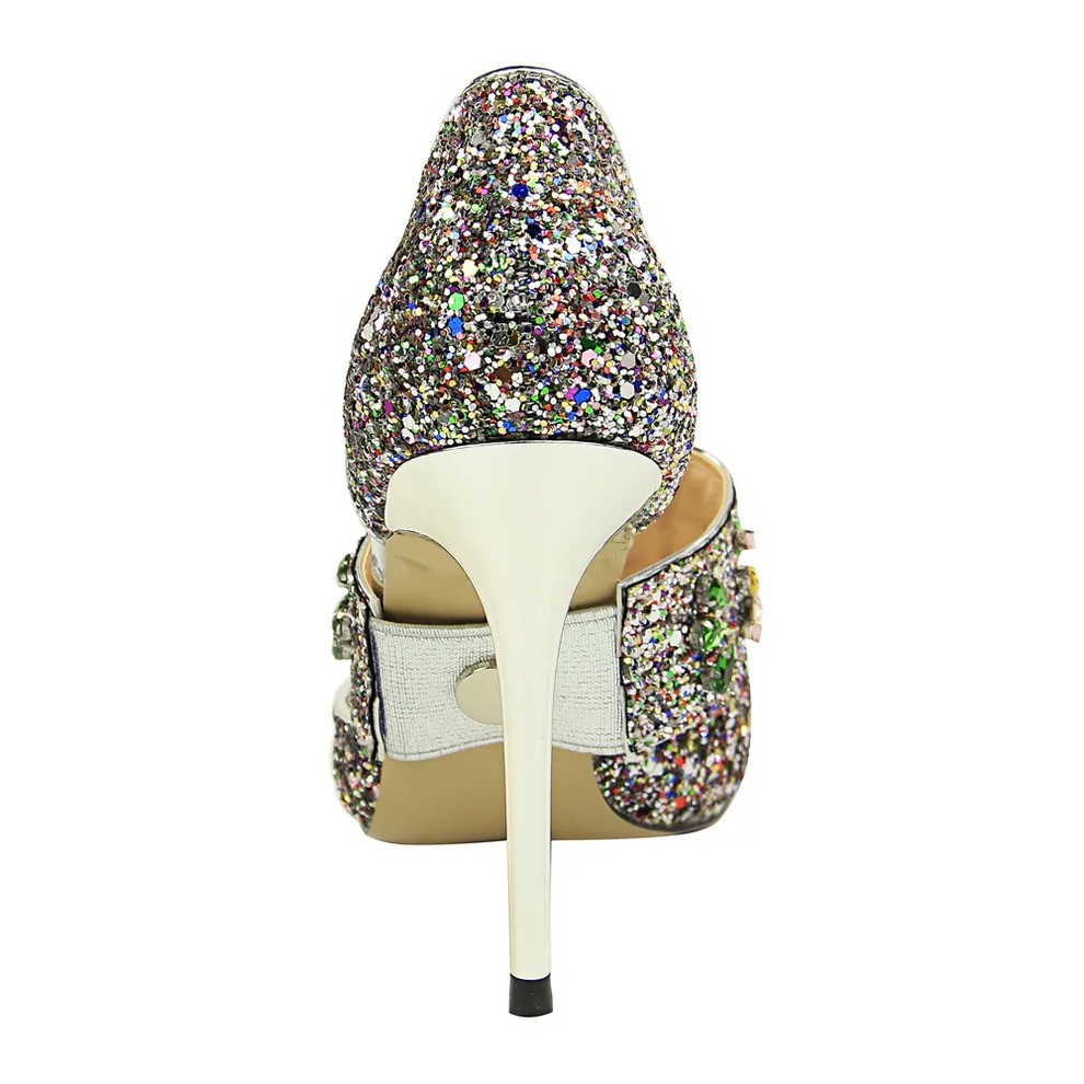 Women high heels Bling sequined cloth Sandals poninted toe 10CM thin heel crystal flower Glitter pumps Dance club Sexy shoes Women high heels Bling sequined cloth Sandals poninted toe 10CM thin heel crystal flower Glitter pumps Dance club Sexy shoes