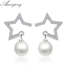 Anenjery, новинка, 925 пробы, серебряные ювелирные изделия, кристалл, циркон, звезда, имитация жемчуга, серьги-гвоздики для женщин, brincos S-E225