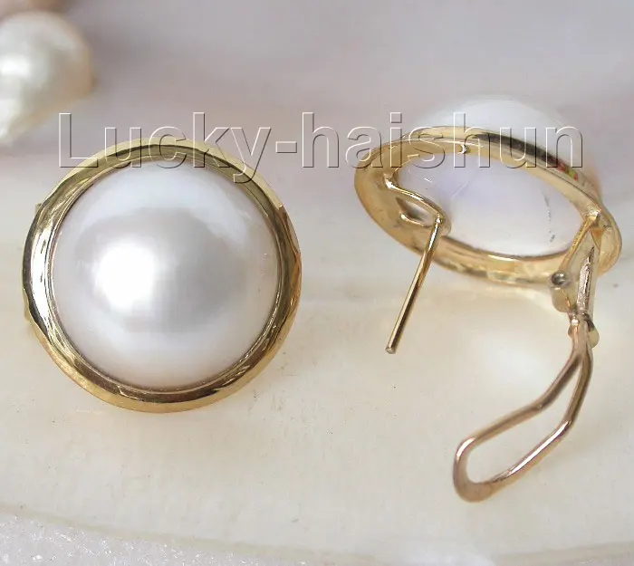 

AAA natural 19.5mm real white South Sea Mabe Pearls Earrings 925 silver j8731