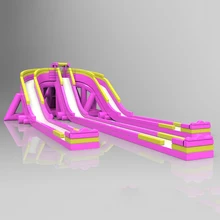 Pink inflatable multi-channel slide Extended multi-channel slide Pink inflatable multi-channel slide Extended multi-channel slide