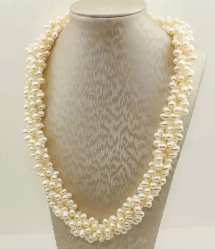 

ddh001546 24" necklace 4 strands twisted white freshwater pearls rice beads