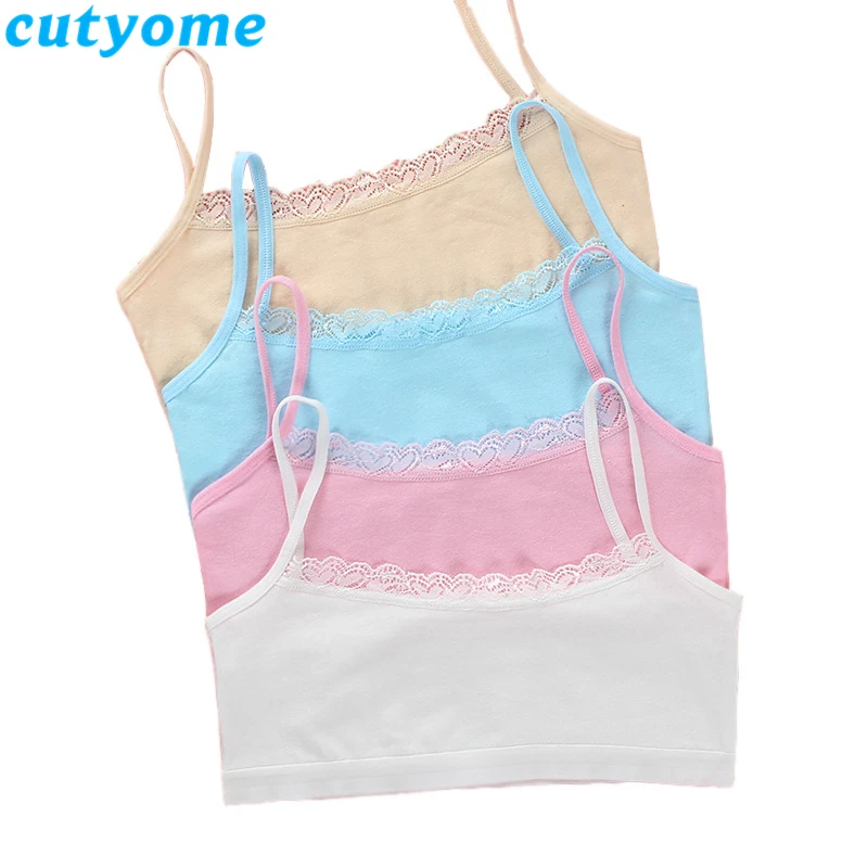 

Cutyome 10pcs/lot Teenage Girls Bra and Underwear Cotton Lace Wireless Young Student Training Bras Teens Puberty Clothing Undies