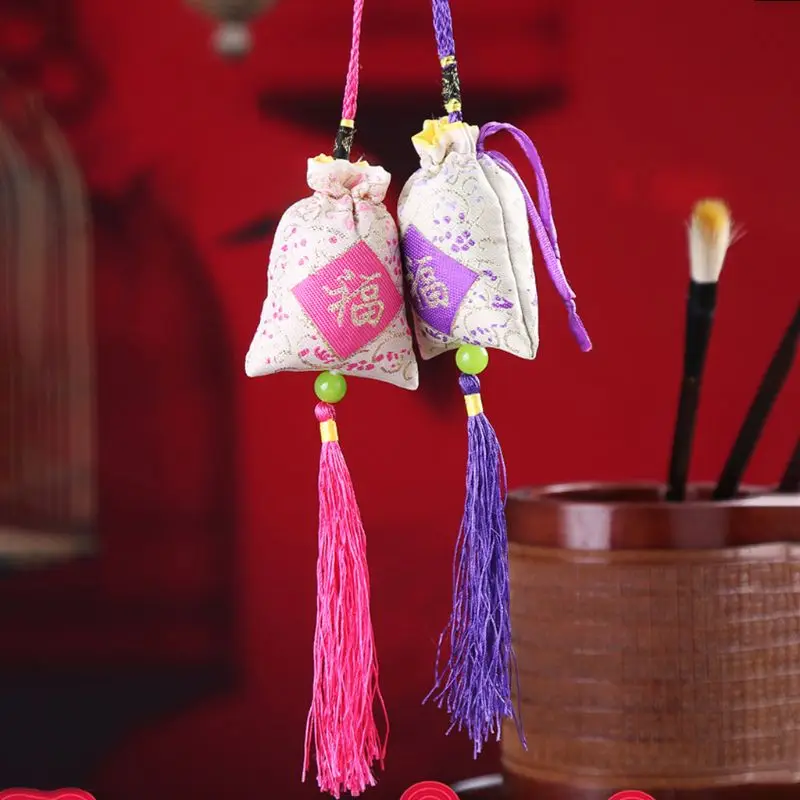 Автомобильная подвесная Лавандовая Сумка-саше, традиционное китайское народное искусство, надпись с кисточками, медицина, аромат специй