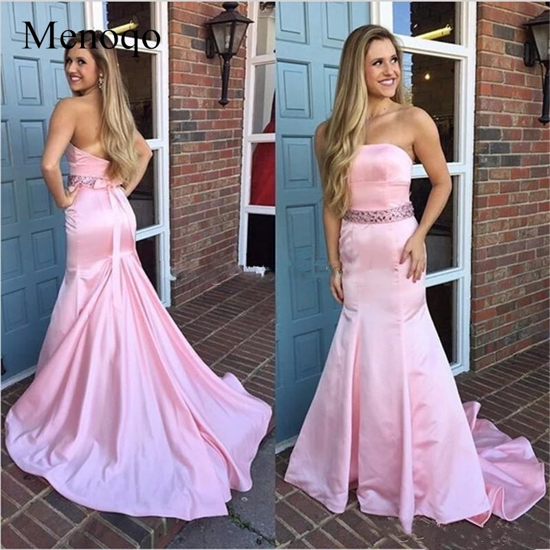 Stunning 2019 Pink Mermaid Prom Dresses Long Sexy Backless Strapless With Beaded Sash Formal Dresses Party Evening Dresses Custom Made_