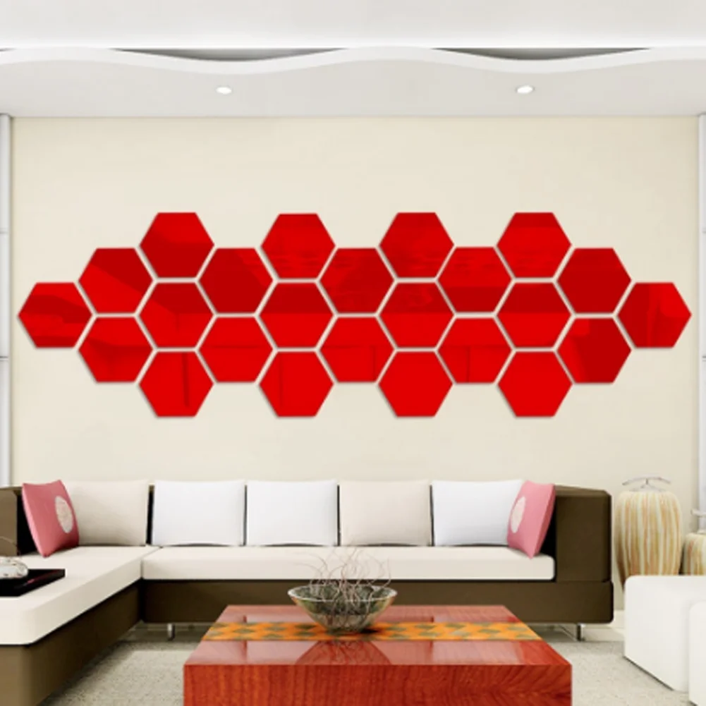 

New1 Pc Hexagonal Box Stereoscopic Character Decorative Mirror Wall Stickers Living Room Decor