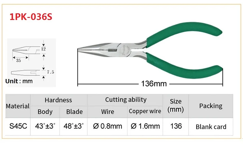 ProsKit 1 PK-036 S плоскогубцы с длинным носиком с зубьями игла Нескользящая плоскогубцы с острым наконечником 1 PK-037 S диагональные кусачки - Цвет: 1PK-036S