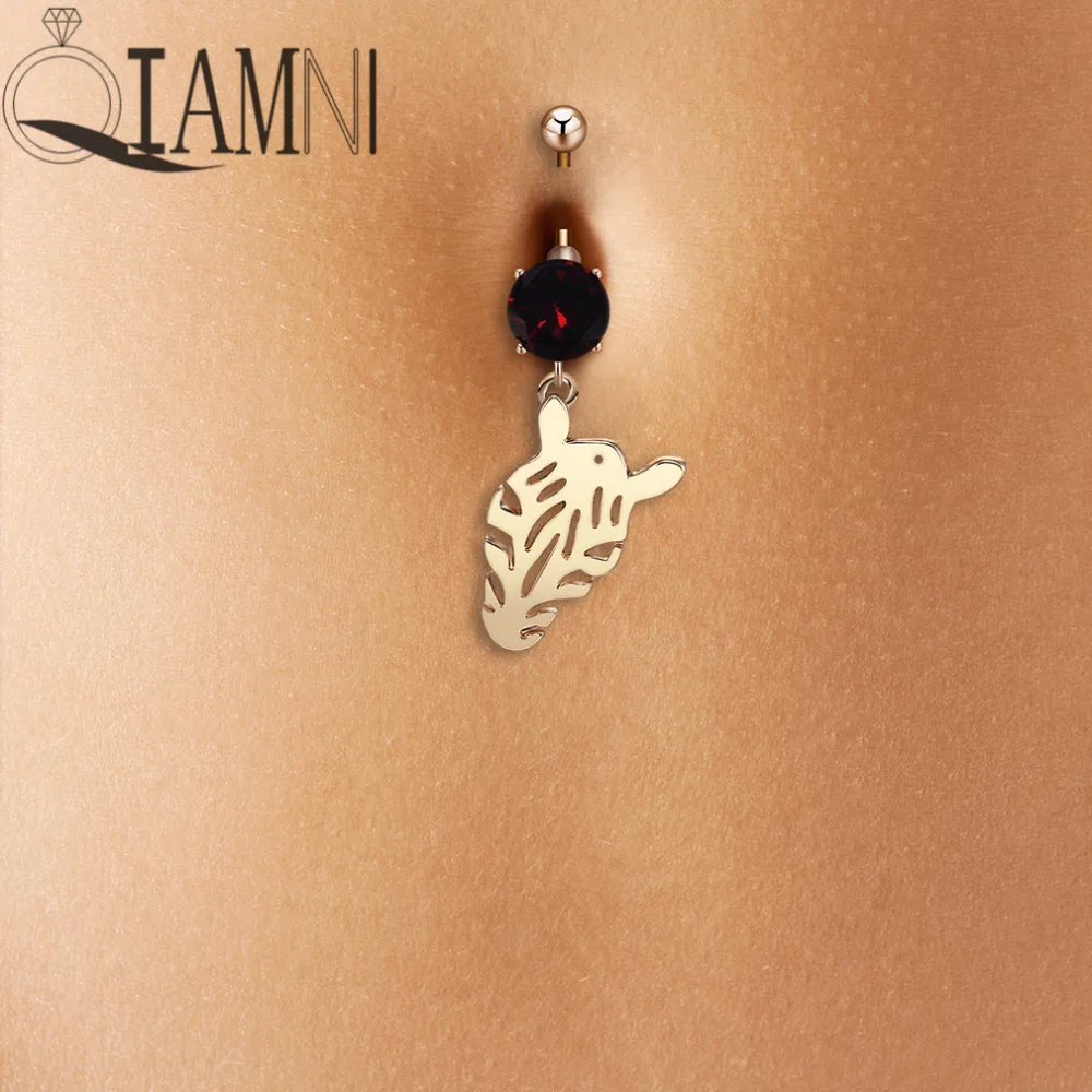 QIAMNI Horse Red Crystal Zebra Animal Dangle Piercing Navel Belly